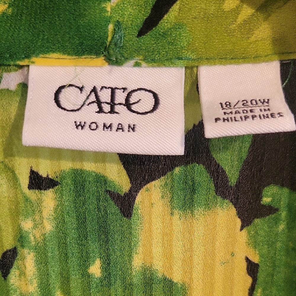 CATO'S Sz18/20W Floral Blouse black faux tank with top overlay Tie at waist - Picture 2 of 6